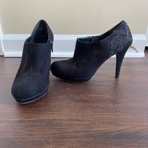 Impo Black Heeled Booties with Embroidered Detail